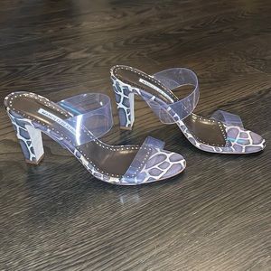 Manolo Blahnik Scolto Leopard-Print and PVC Slide Sandals